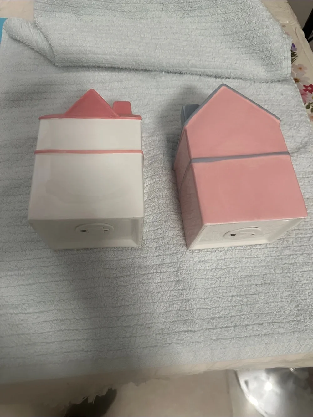 Set of 2 Decorative Pink Ceramic Cottage Homes that light up
